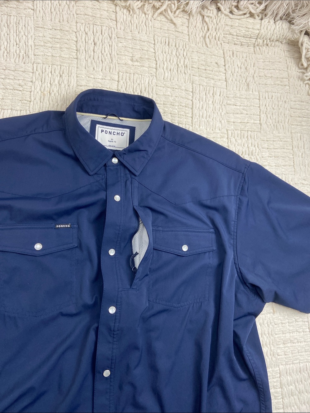 Poncho The Del Mar Western Performance Short Sleeve Shirt Navy XL - Picture 3 of 13
